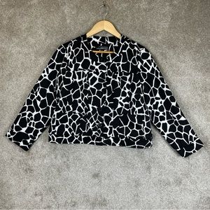 Linear Jacket Womens Large Petite Black White Long Sleeve Button Front- 9226*